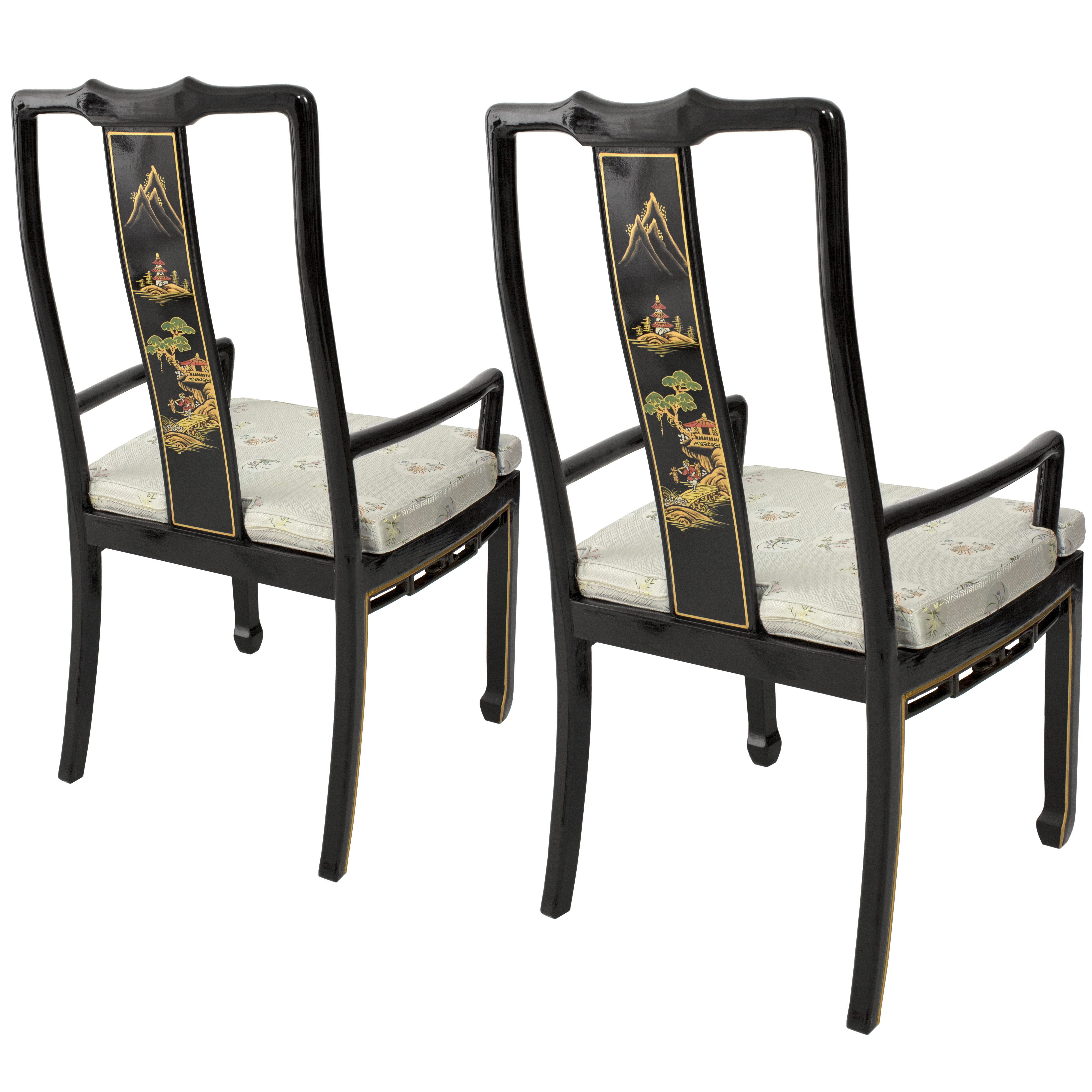 Oriental Furniture Lacquer Dining Chair w Arms Black