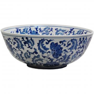 14" Floral Blue & White Porcelain Bowl