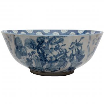 14" Ladies Blue & White Porcelain Bowl