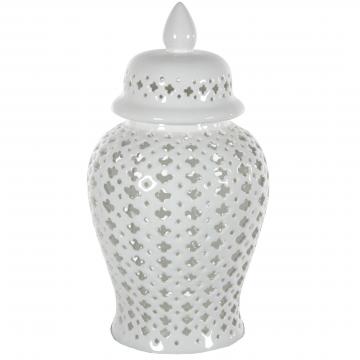 16" Carved Lattice Decorative Temple Jar