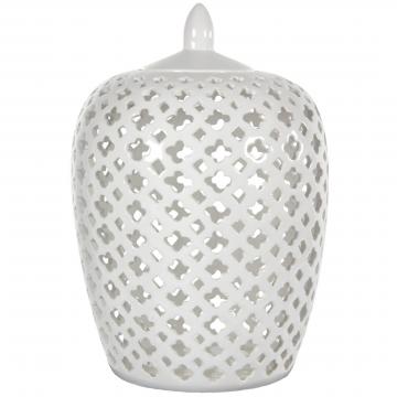 12" Carved Lattice Decorative Vase Jar