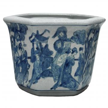 10" Ladies Blue & White Porcelain Flower Pot
