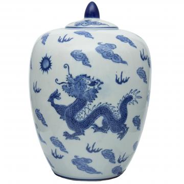 11" Dragon Blue & White Porcelain Vase Jar