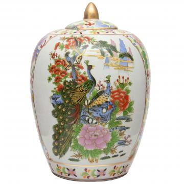 11" Satsuma Birds & Flowers Porcelain Vase Jar