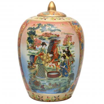 11" Horse in Meadow Porcelain Vase Jar