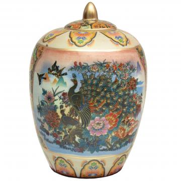 11" Satsuma Ladies & Peacock Porcelain Vase Jar