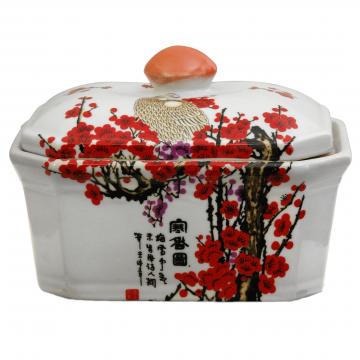 8" Cherry Blossom Porcelain Covered Jar