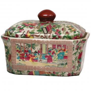 8" Rose Medallion Porcelain Covered Jar