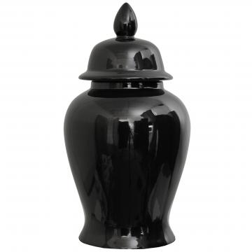 18" Solid Black Porcelain Temple Jar