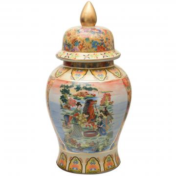 18" Horse in Meadow Porcelain Temple Jar