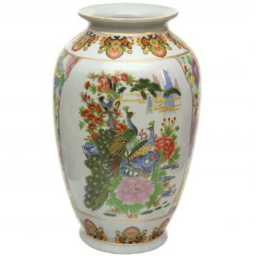 14" Satsuma Birds & Flowers Porcelain Tung Chi Vase