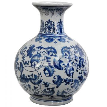 12" Floral Blue & White Porcelain Vase