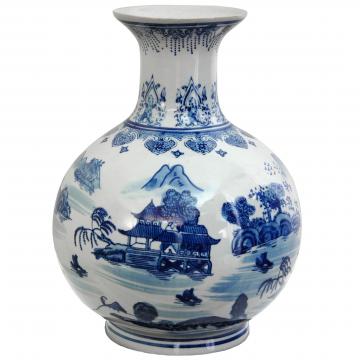 12" Landscape Blue & White Porcelain Vase