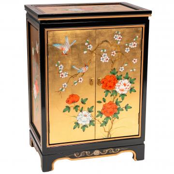 Gold Lacquer Shoe Cabinet - Birds and Flowers