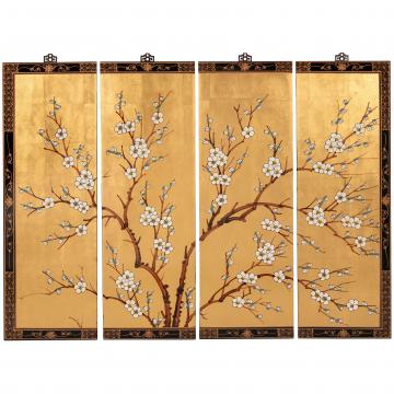 Gold Lacquer Wall Plaque - Cherry Blossom