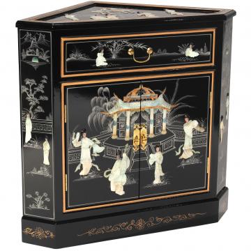 Black Lacquer Corner Cabinet - Royal Ladies