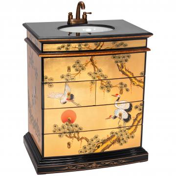 Gold Lacquer Small Bathroom Sink - Cranes