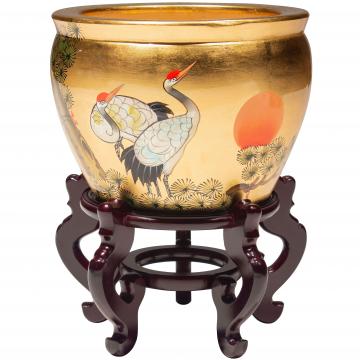 12" Gold Lacquer Fishbowl - Cranes