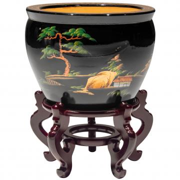 12" Black Lacquer Fishbowl - Landscape
