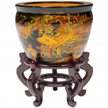 12" Black Lacquer Fishbowl - Ching Ming