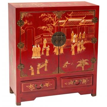 Red Lacquer Shoe Cabinet - Landscape