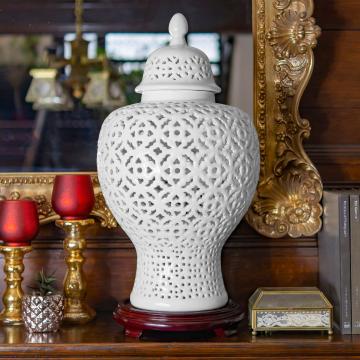 Carved Temple Jar - White