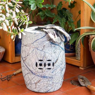 18" Abstract Blue & Silver Garden Stool