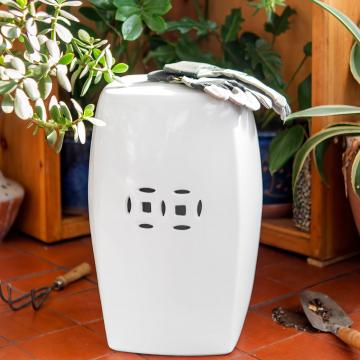 18" White Square Porcelain Garden Stool