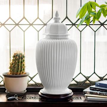 24" White Ridged Temple Jar