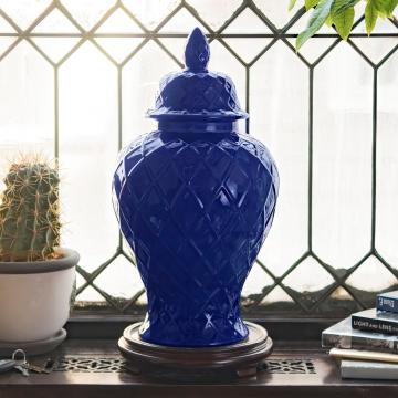 19.5" Diamond Pattern Deep Blue Temple Jar