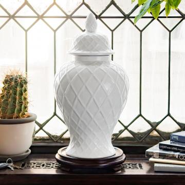 19.5" Diamond Pattern White Temple Jar