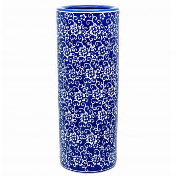 24" White Flowers on Blue Umbrella Stand
