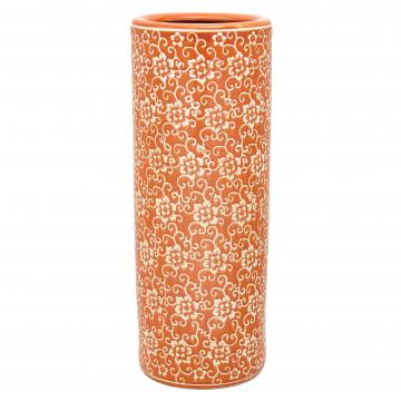 24" White Flowers on Orange Umbrella Stand