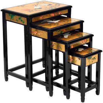 Gold Lacquer Nesting Tables - Cranes
