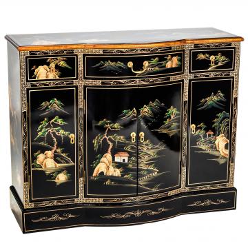 Black Lacquer Curved Sideboard - Landscape