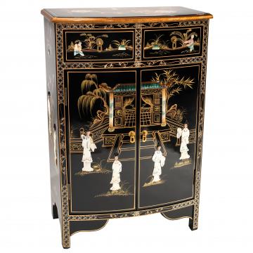 Black Lacquer Half-Round Cabinet - Royal Ladies