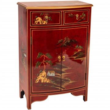 Red Lacquer Half-Round Cabinet - Landscape