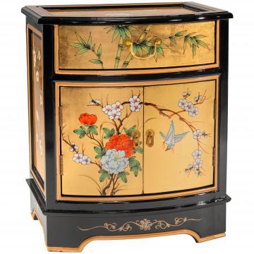 Gold Lacquer End Table - Birds and Flowers