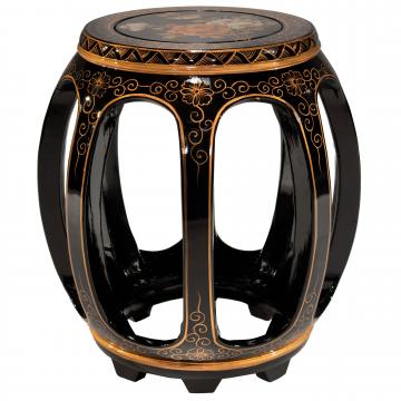 Black Lacquer Stool - Birds and Flowers