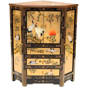 Gold Lacquer Corner Cabinet - Cranes