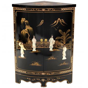 Black Lacquer Round Corner Cabinet - Royal Ladies