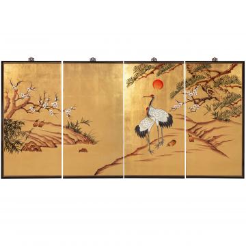 Gold Lacquer Wall Plaque - Cranes