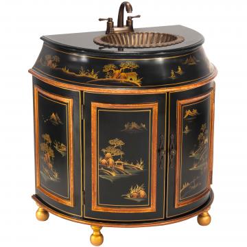 Black Lacquer Small Round Bathroom Sink - Landscape