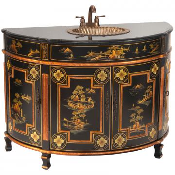 Black Lacquer Large Round Bathroom Sink - Landscape