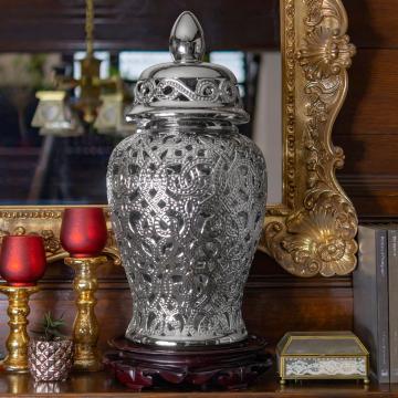 24" Spiral Lattice Temple Jar - Silver