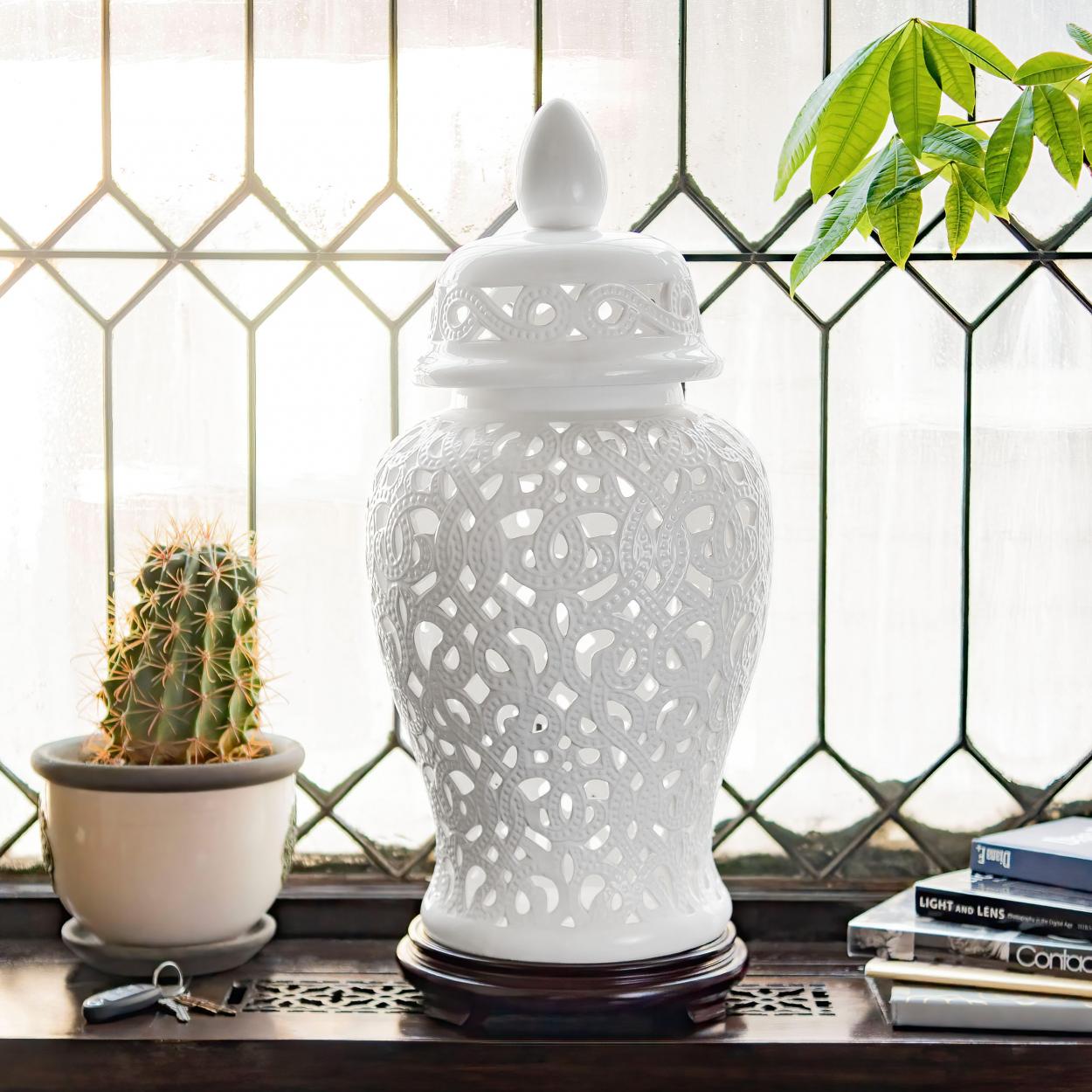 White lattice ginger jar lamps hotsell