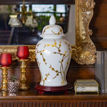 18" Gold Branches Temple Jar