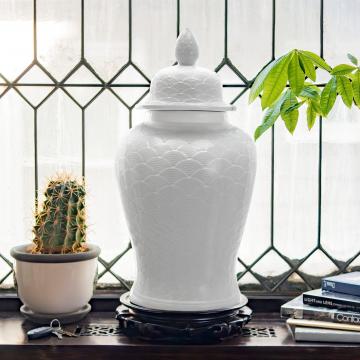 24" White Scaled Temple Jar