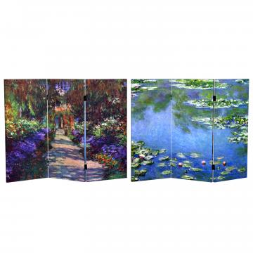 3 ft. Short Double Sided Works of Monet Canvas Folding Screen - Lilies/Garden at Giverny