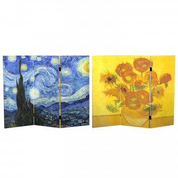 3 ft. Short Double Sided Works of Van Gogh Canvas Folding Screen- Starry Night/Sunflowers